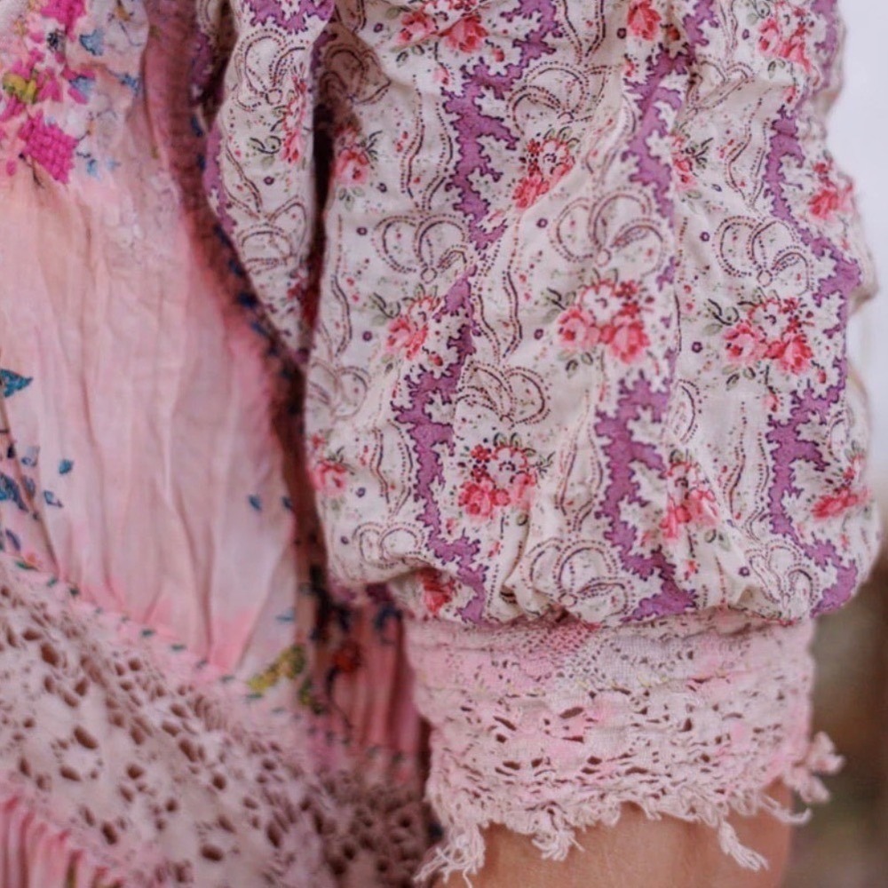 Magnolia Pearl Romantic Dress Pink Peach Lace Crochet Embroidered Short Sleeve - Picture 16 of 16